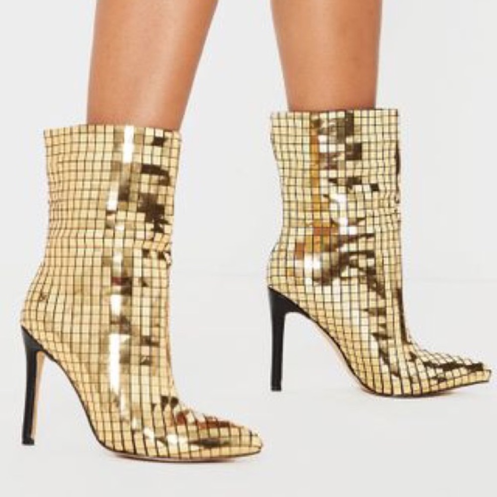 ⚡️🖤NEVER WORN Gold Disco Ball Ankle Boot